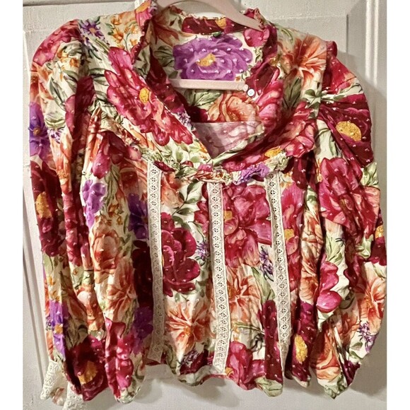 Farm Rio Blouse Floral Long Sleeve Women's Size Large - Picture 1 of 12